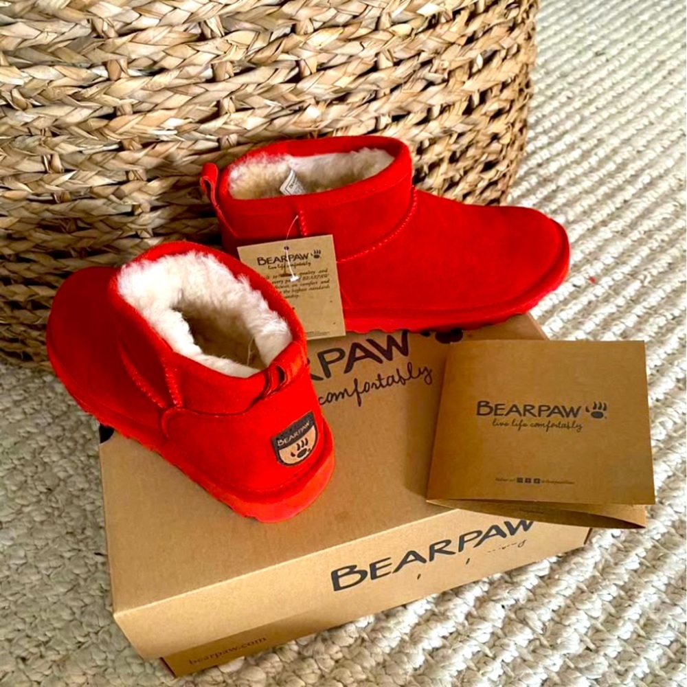 Bear Paw Red Booties size 6